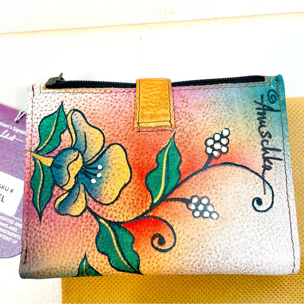 Anushka Hand Painted Vintage Brown Orange Snap Bifold Wallet - Picture 4 of 7